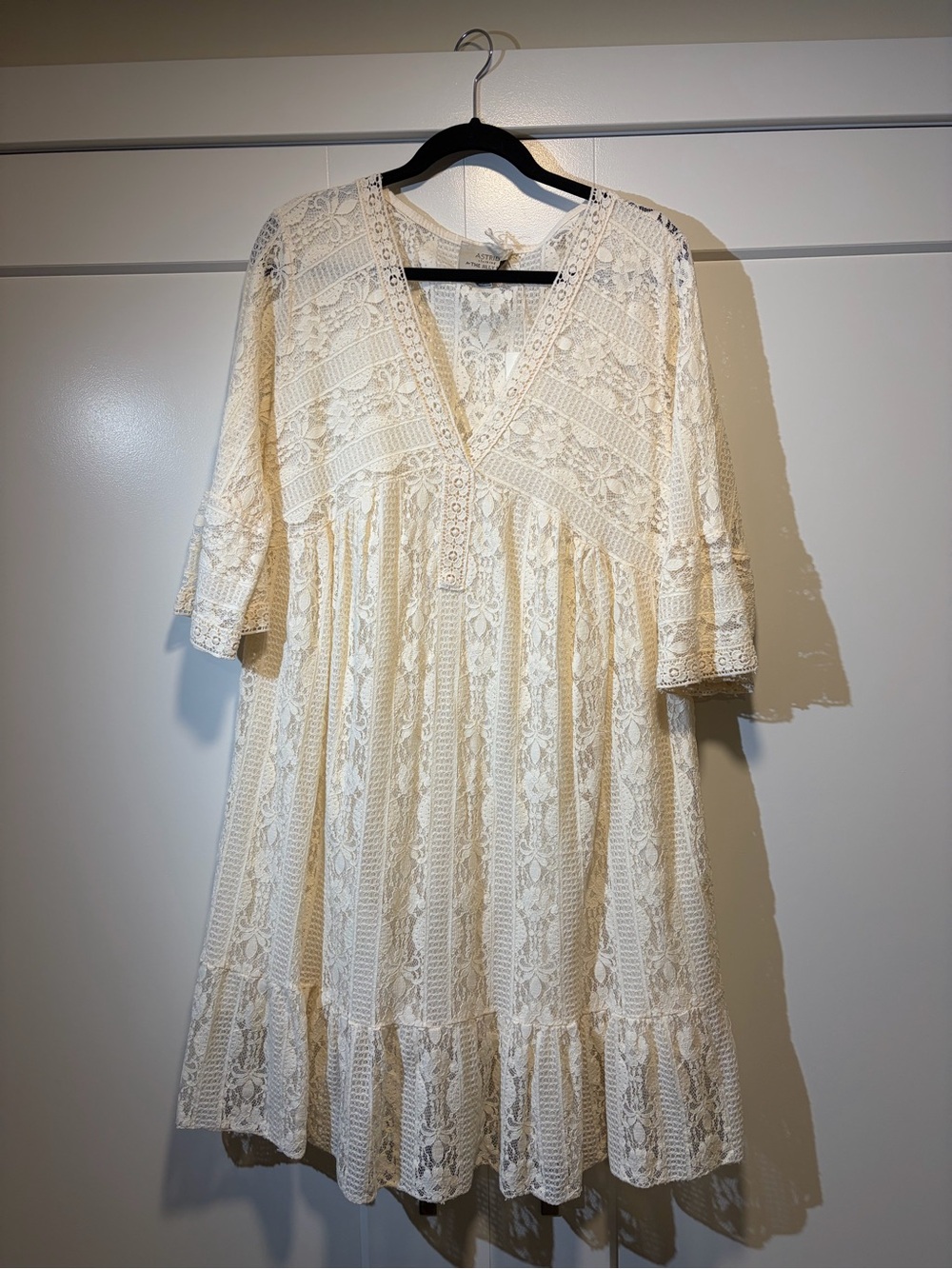 Astrid Cream Lace V-Neck Tiered Mini Dress
